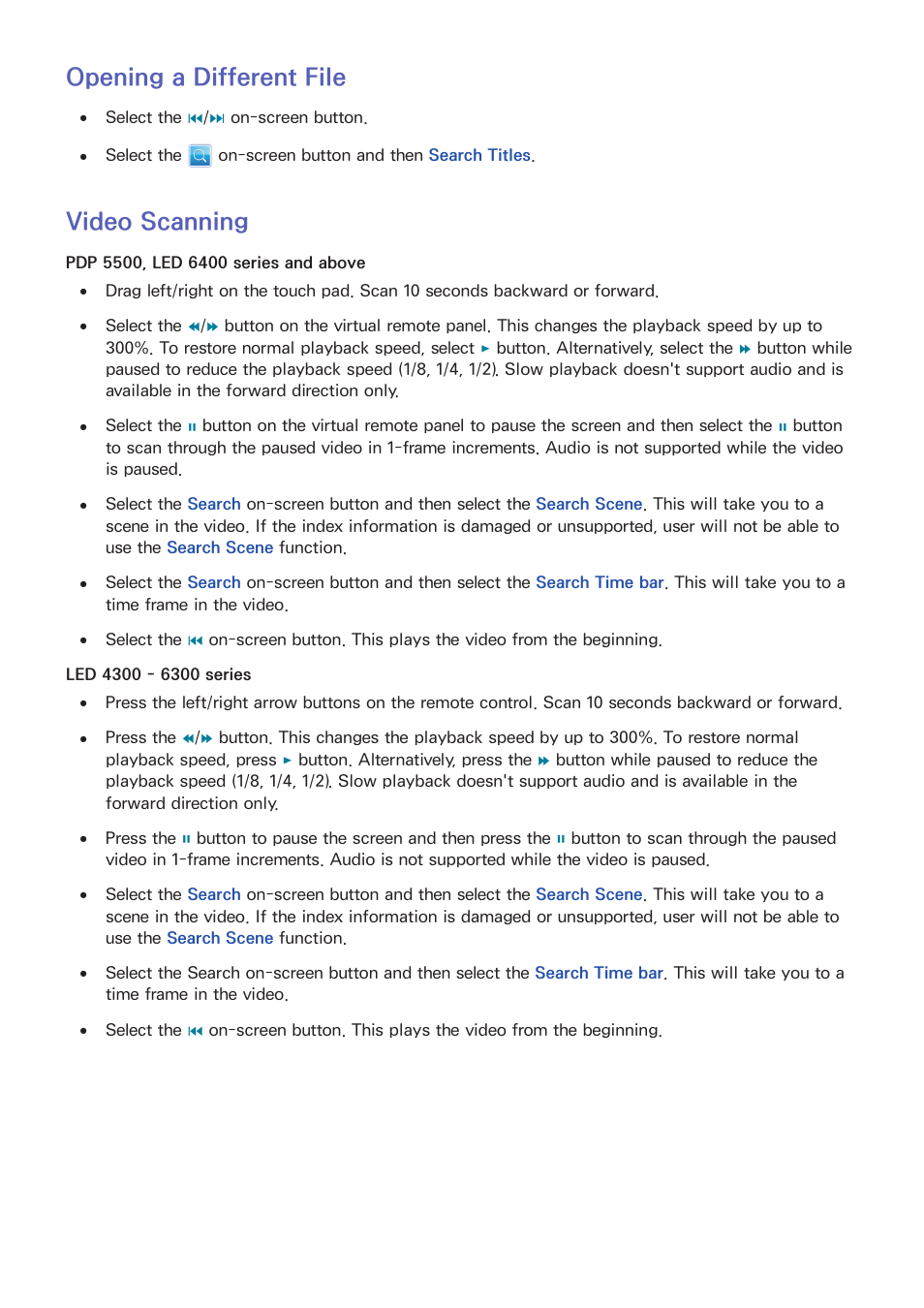 122 opening a different file, 122 video scanning, Opening a different file | Video scanning | Samsung UN60F6350AFXZA User Manual | Page 129 / 170
