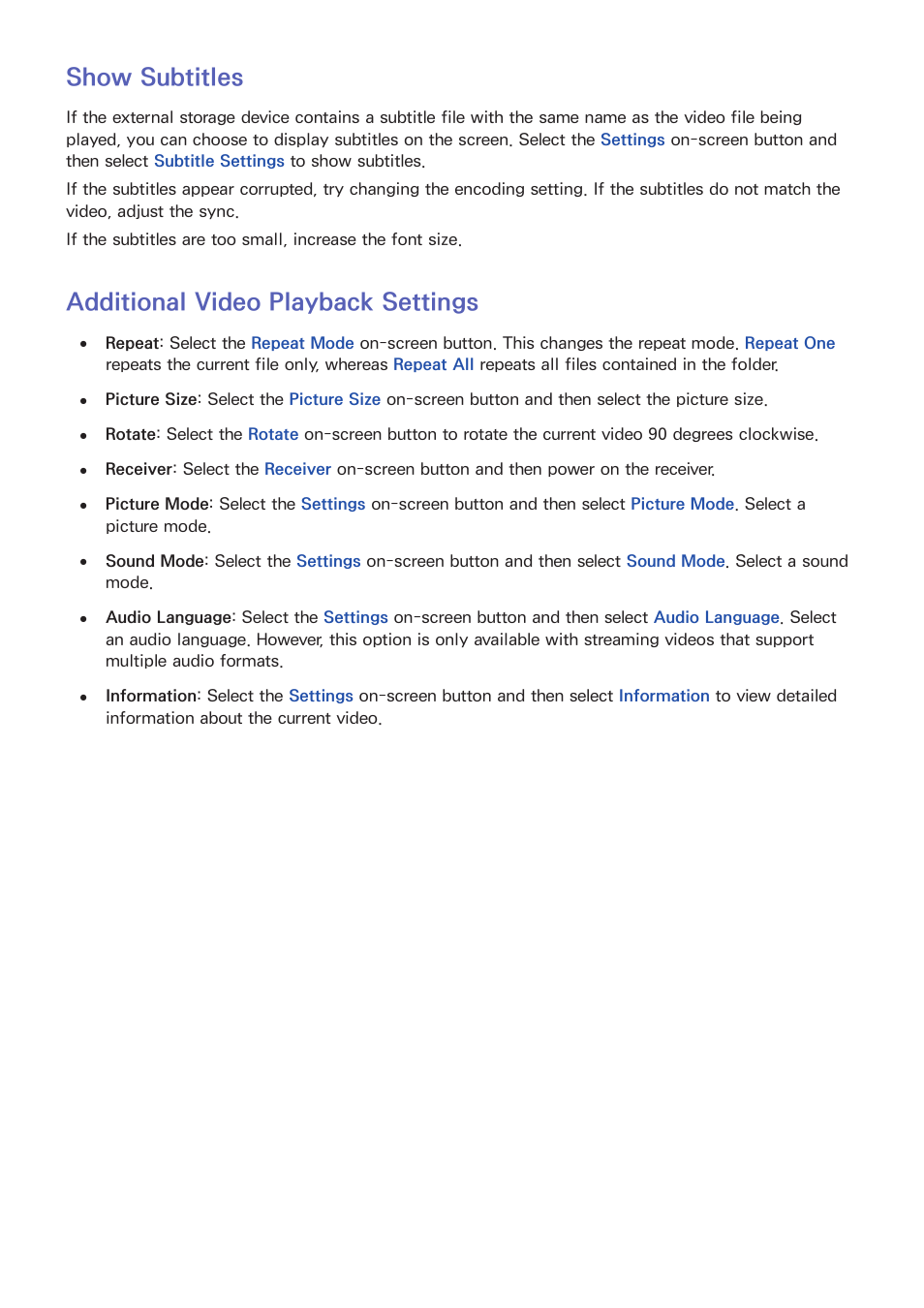 123 show subtitles, 123 additional video playback settings, Show subtitles | Additional video playback settings | Samsung UN60F6350AFXZA User Manual | Page 130 / 170