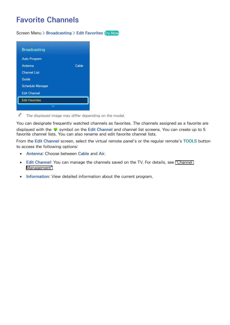 Favorite channels | Samsung UN60F6350AFXZA User Manual | Page 23 / 170