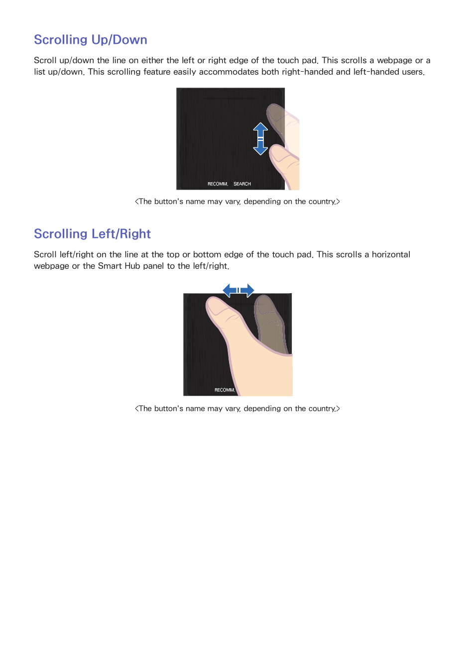 39 scrolling up/down, 39 scrolling left/right, Scrolling up/down | Scrolling left/right | Samsung UN60F6350AFXZA User Manual | Page 46 / 170