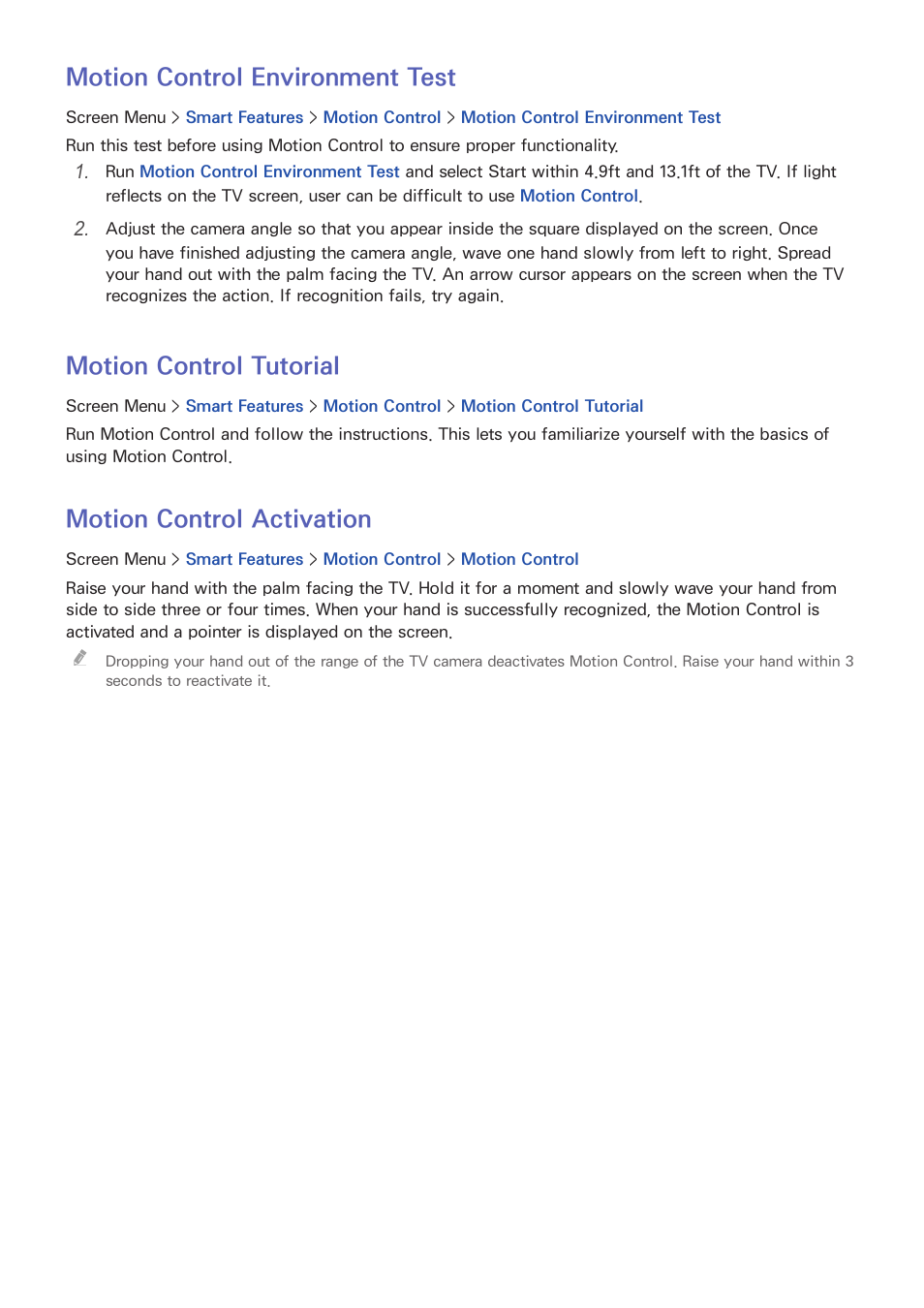 52 motion c, 52 motion control tutorial, 52 motion control activation | Motion control environment test, Motion control tutorial, Motion control activation | Samsung UN60F6350AFXZA User Manual | Page 59 / 170