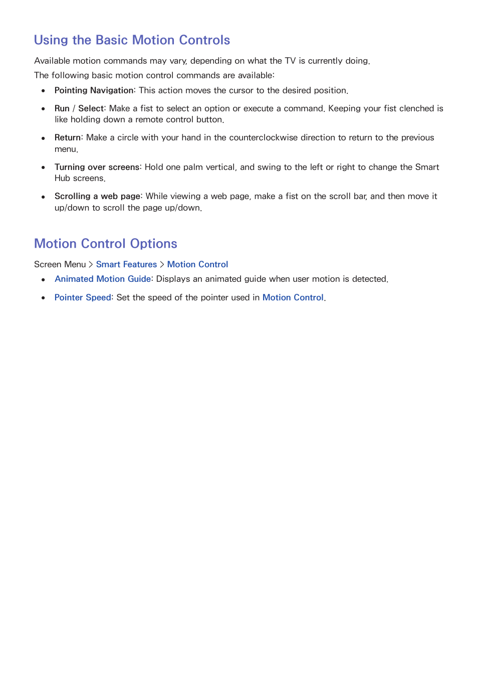 53 using the basic motion controls, 53 motion control options, Using the basic motion controls | Motion control options | Samsung UN60F6350AFXZA User Manual | Page 60 / 170