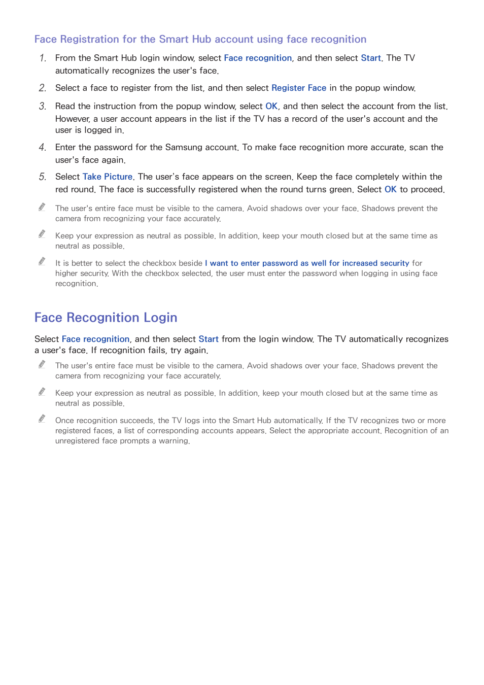 59 face recognition login, Face recognition login | Samsung UN60F6350AFXZA User Manual | Page 66 / 170