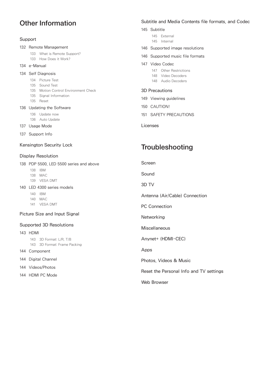 Other information, Troubleshooting | Samsung UN60F6350AFXZA User Manual | Page 7 / 170