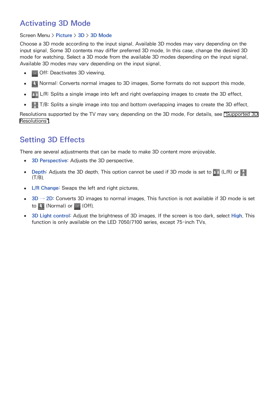 71 activating, Setting 3d effects, Activating 3d mode | Samsung UN60F6350AFXZA User Manual | Page 78 / 170