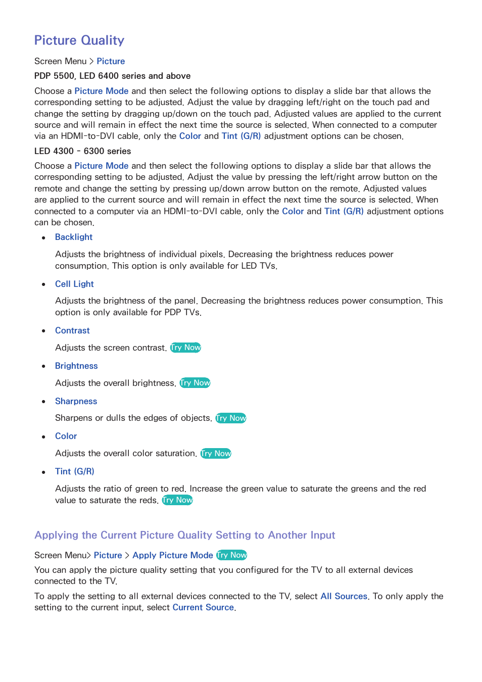 77 picture quality, Picture quality | Samsung UN60F6350AFXZA User Manual | Page 84 / 170
