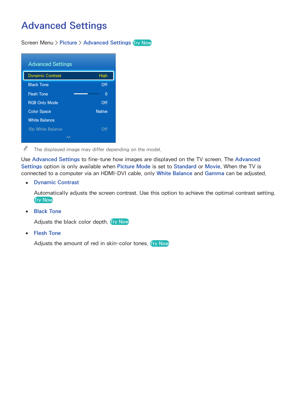 Advanced settings | Samsung UN60F6350AFXZA User Manual | Page 87 / 170