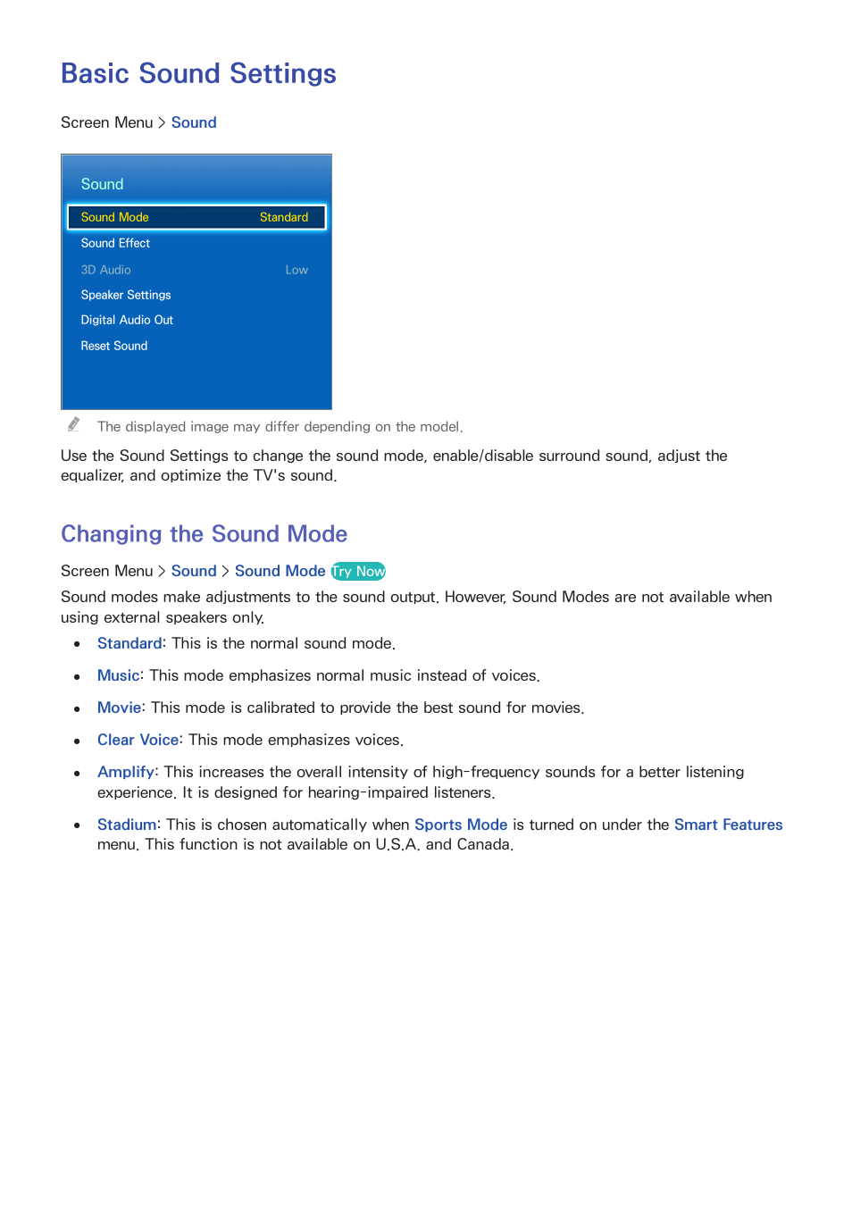 Basic sound settings, 84 changing the sound mode, Changing the sound mode | Samsung UN60F6350AFXZA User Manual | Page 91 / 170