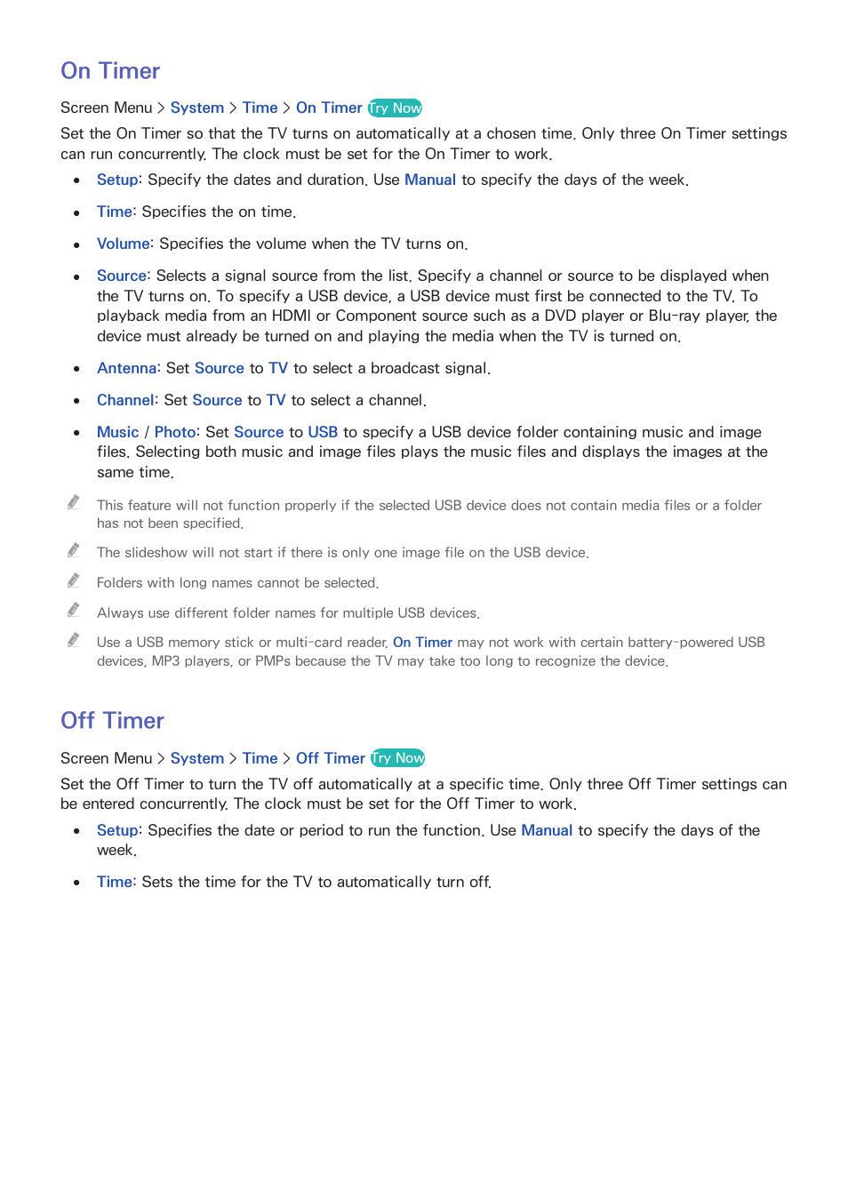 Off timer, On timer | Samsung UN60F6350AFXZA User Manual | Page 98 / 170