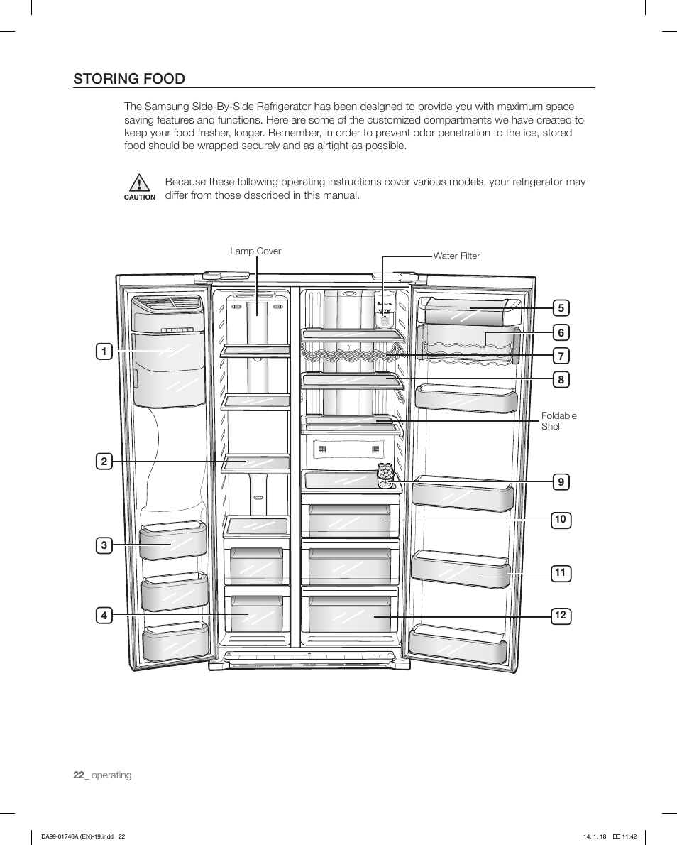 Storing food | Samsung RSG257AAWP-XAA User Manual | Page 22 / 32