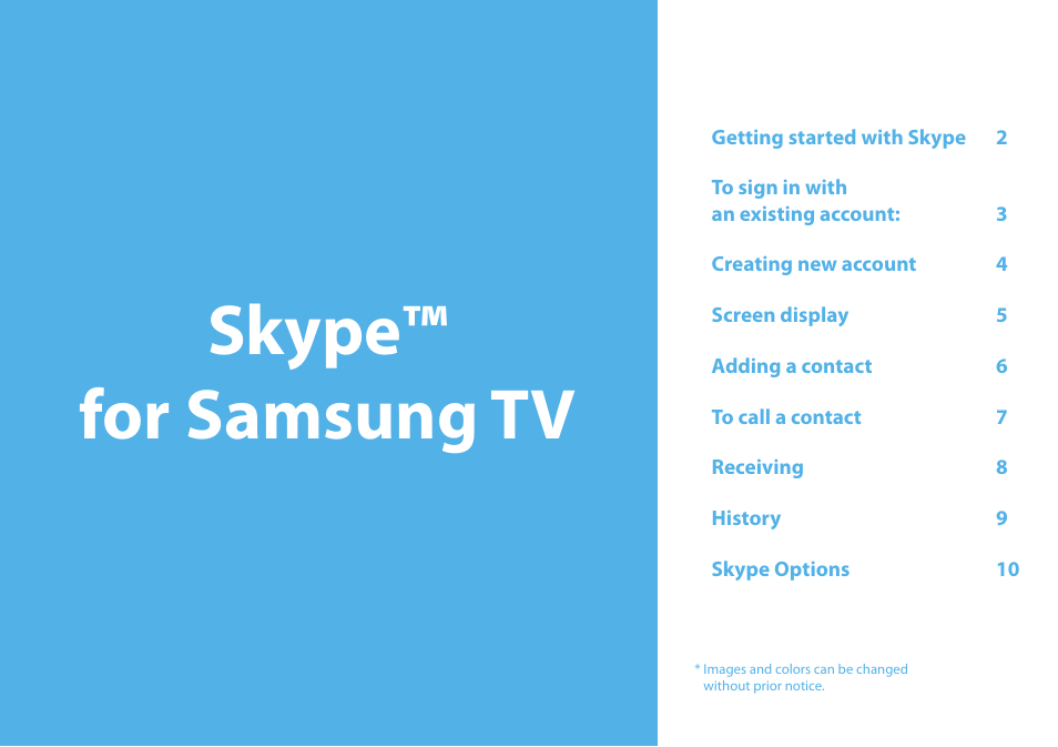 Samsung Skype for Samsung TV User Manual | 10 pages