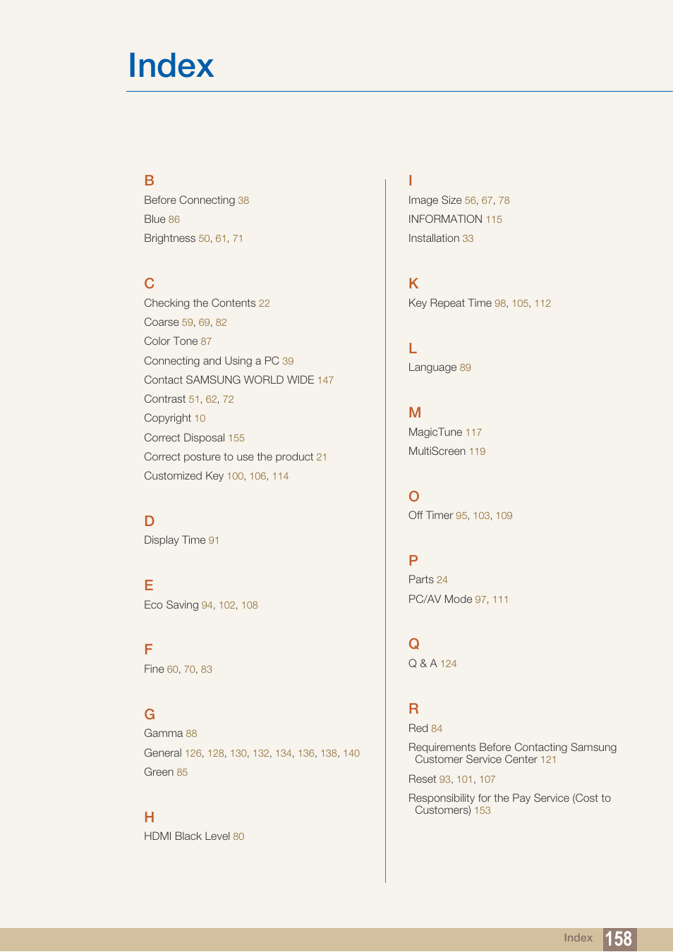 Index | Samsung LS24C300HL-ZA User Manual | Page 158 / 159