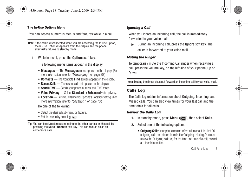 Calls log | Samsung SCH-R350TGAXAR User Manual | Page 21 / 110