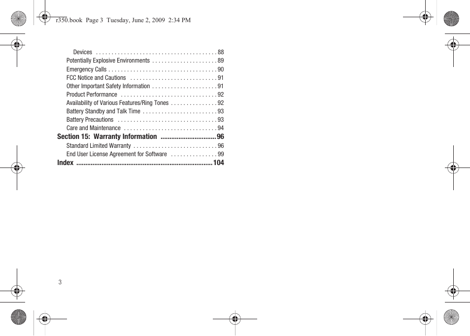 Section 15: warranty information 96 | Samsung SCH-R350TGAXAR User Manual | Page 6 / 110
