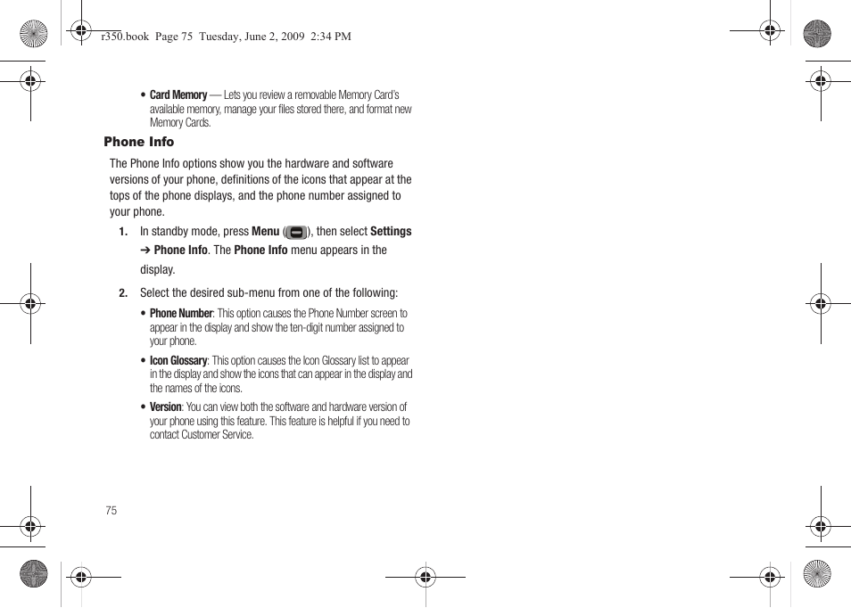 Phone info | Samsung SCH-R350TGAXAR User Manual | Page 78 / 110