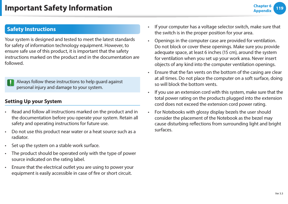 Important safety information | Samsung NP915S3G-K04US User Manual | Page 119 / 145