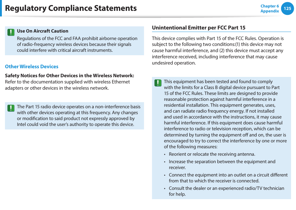 Regulatory compliance statements | Samsung NP915S3G-K04US User Manual | Page 125 / 145