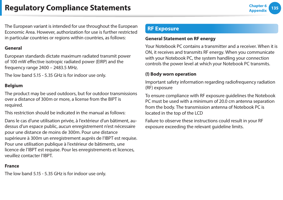 Regulatory compliance statements | Samsung NP915S3G-K04US User Manual | Page 135 / 145