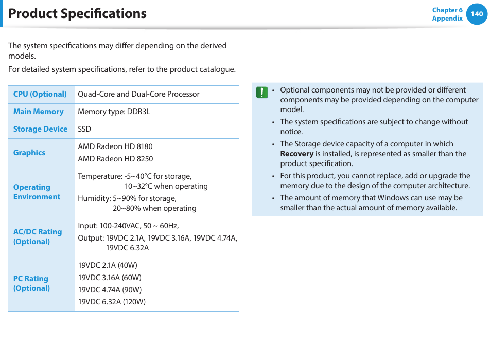 Product specifications | Samsung NP915S3G-K04US User Manual | Page 140 / 145