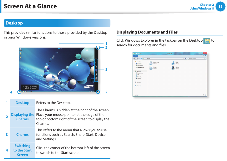 Screen at a glance, Desktop | Samsung NP915S3G-K04US User Manual | Page 35 / 145