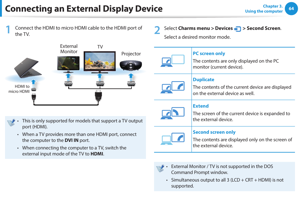 Connecting an external display device | Samsung NP915S3G-K04US User Manual | Page 64 / 145