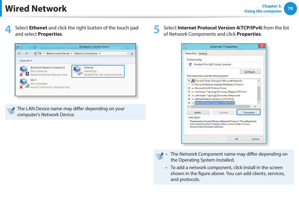 Wired network | Samsung NP915S3G-K04US User Manual | Page 70 / 145