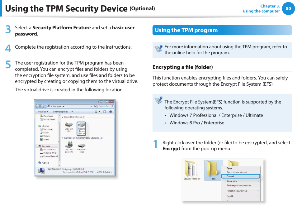 Using the tpm security device | Samsung NP915S3G-K04US User Manual | Page 80 / 145