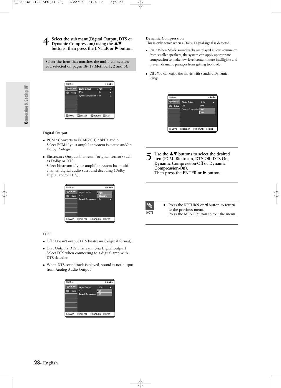 English, Connecting & setting up, Digital output | Samsung DVD-R120-XAA User Manual | Page 28 / 89