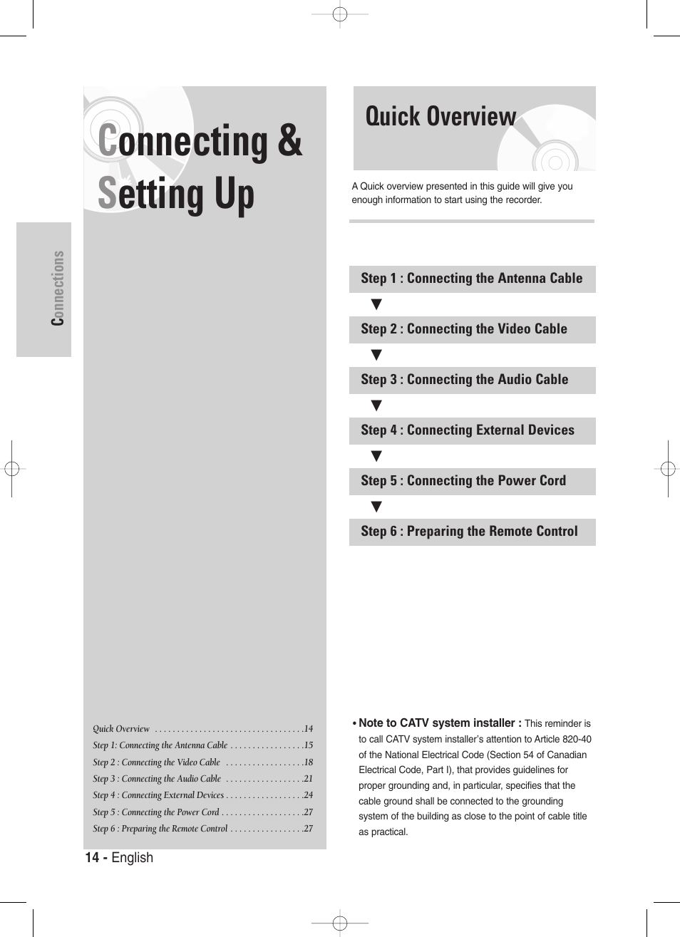 Connecting & setting up, Quick overview, Connecting & s etting up | Samsung DVD-VR330-XAA User Manual | Page 14 / 99