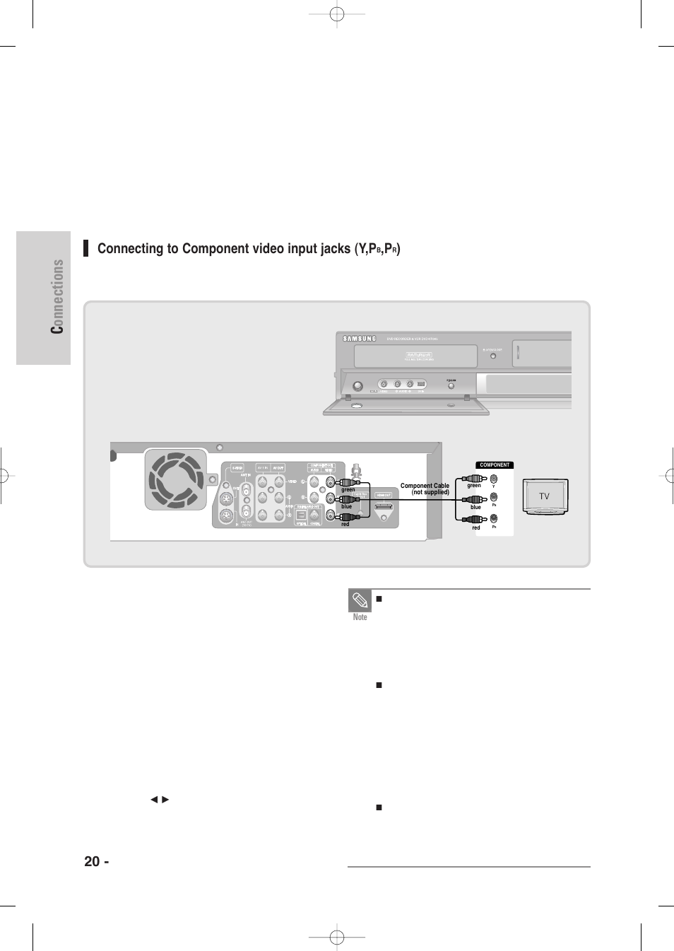 Connections, 20 - english, Connecting to component video input jacks (y,p | Samsung DVD-VR345-XAA User Manual | Page 20 / 109