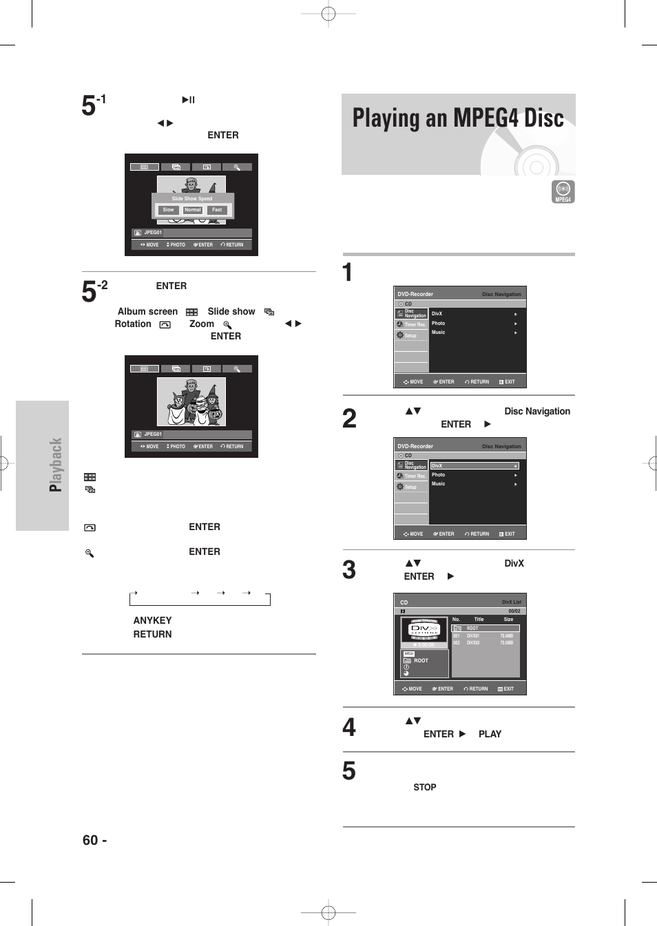 Playing an mpeg4 disc, Playback, 60 - english | Samsung DVD-VR345-XAA User Manual | Page 60 / 109