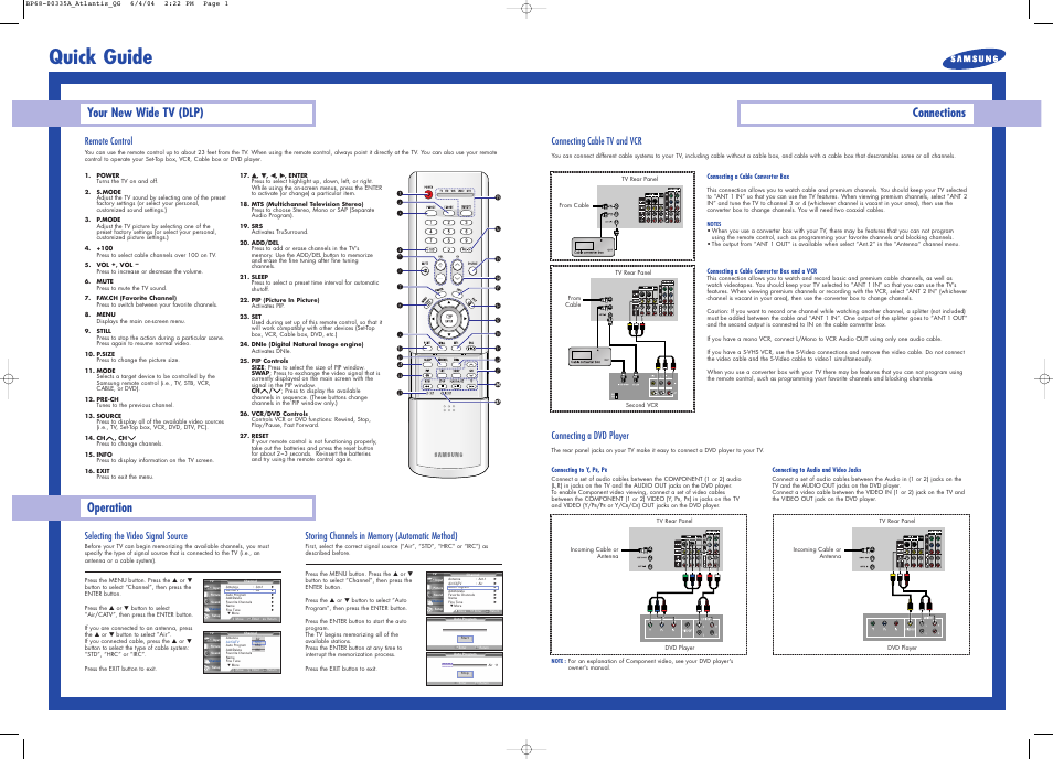 Samsung HLP5085WX-XAC User Manual | 2 pages