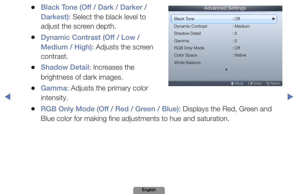 Gamma : adjusts the primary color intensity | Samsung LN19D450G1DXZA User Manual | Page 36 / 200