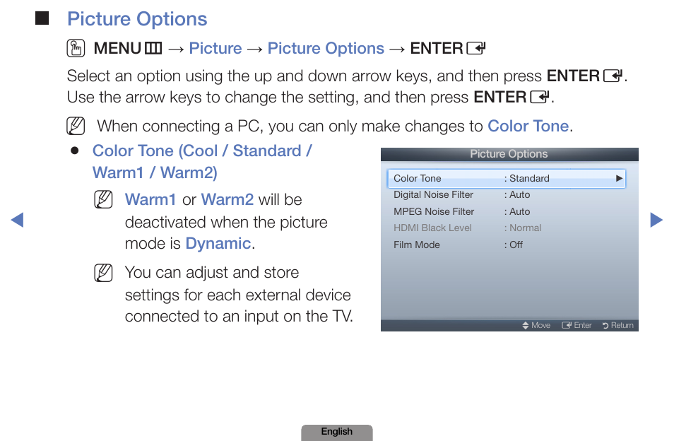 Picture options o | Samsung LN19D450G1DXZA User Manual | Page 38 / 200