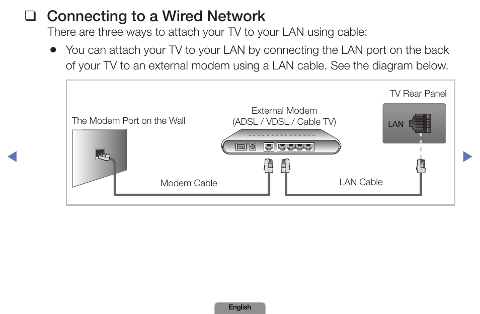 Connecting to a wired network | Samsung LN19D450G1DXZA User Manual | Page 52 / 200