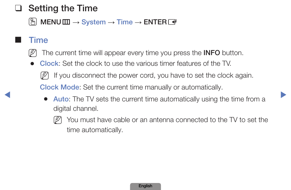 System menu, Setting the time | Samsung LN19D450G1DXZA User Manual | Page 83 / 200