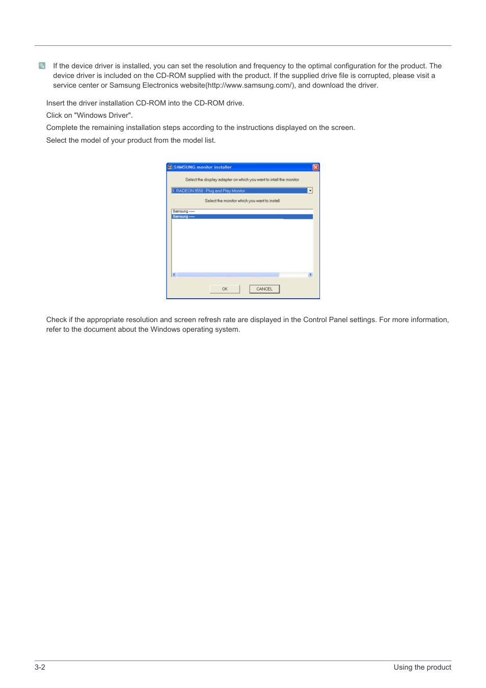 2 installing the device driver, Installing the device driver -2 | Samsung LS24B240KL-ZA User Manual | Page 20 / 38