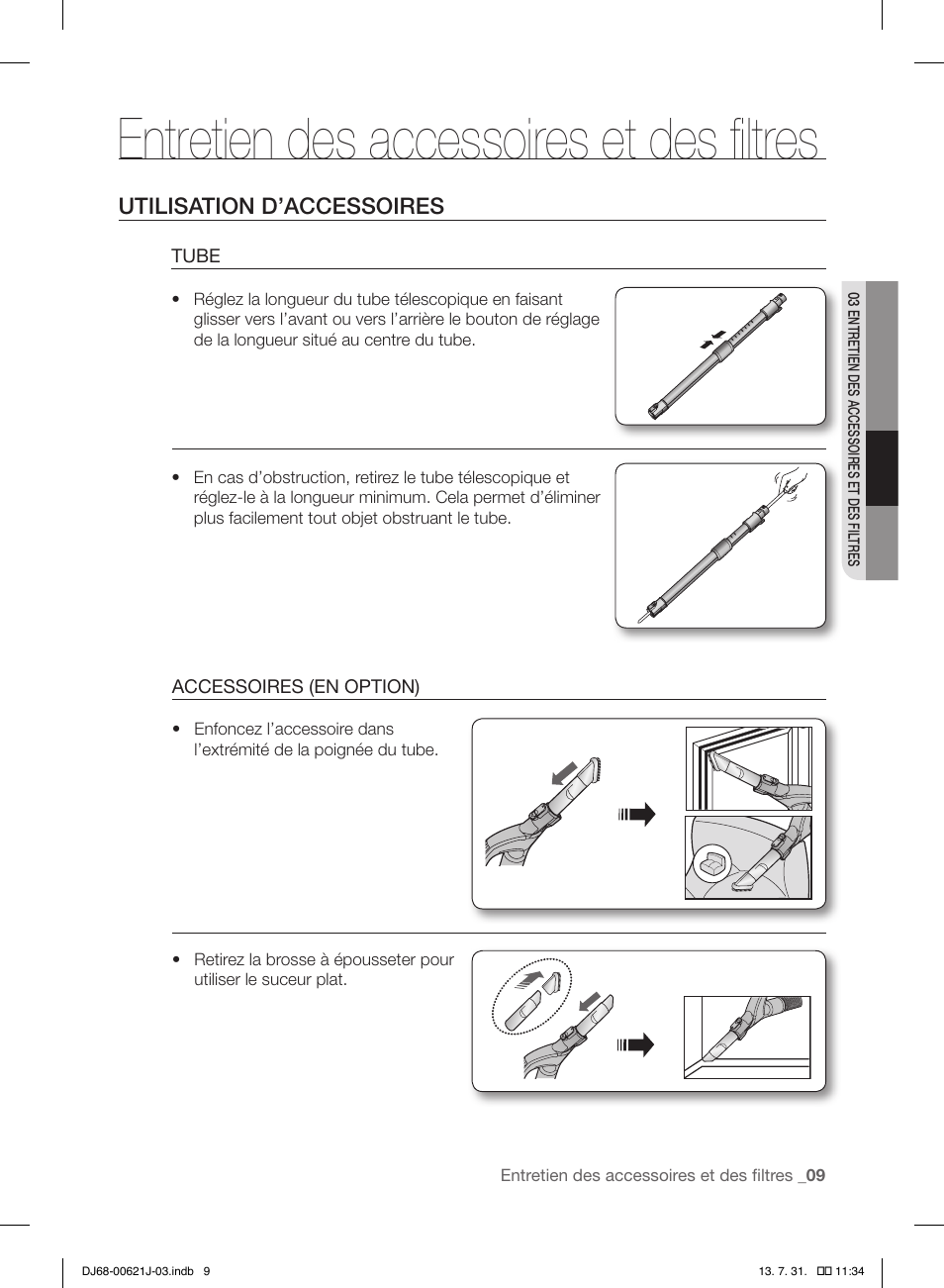 Entretien des accessoires et des filtres | Samsung VCC96P0H1G-XAA User Manual | Page 27 / 56