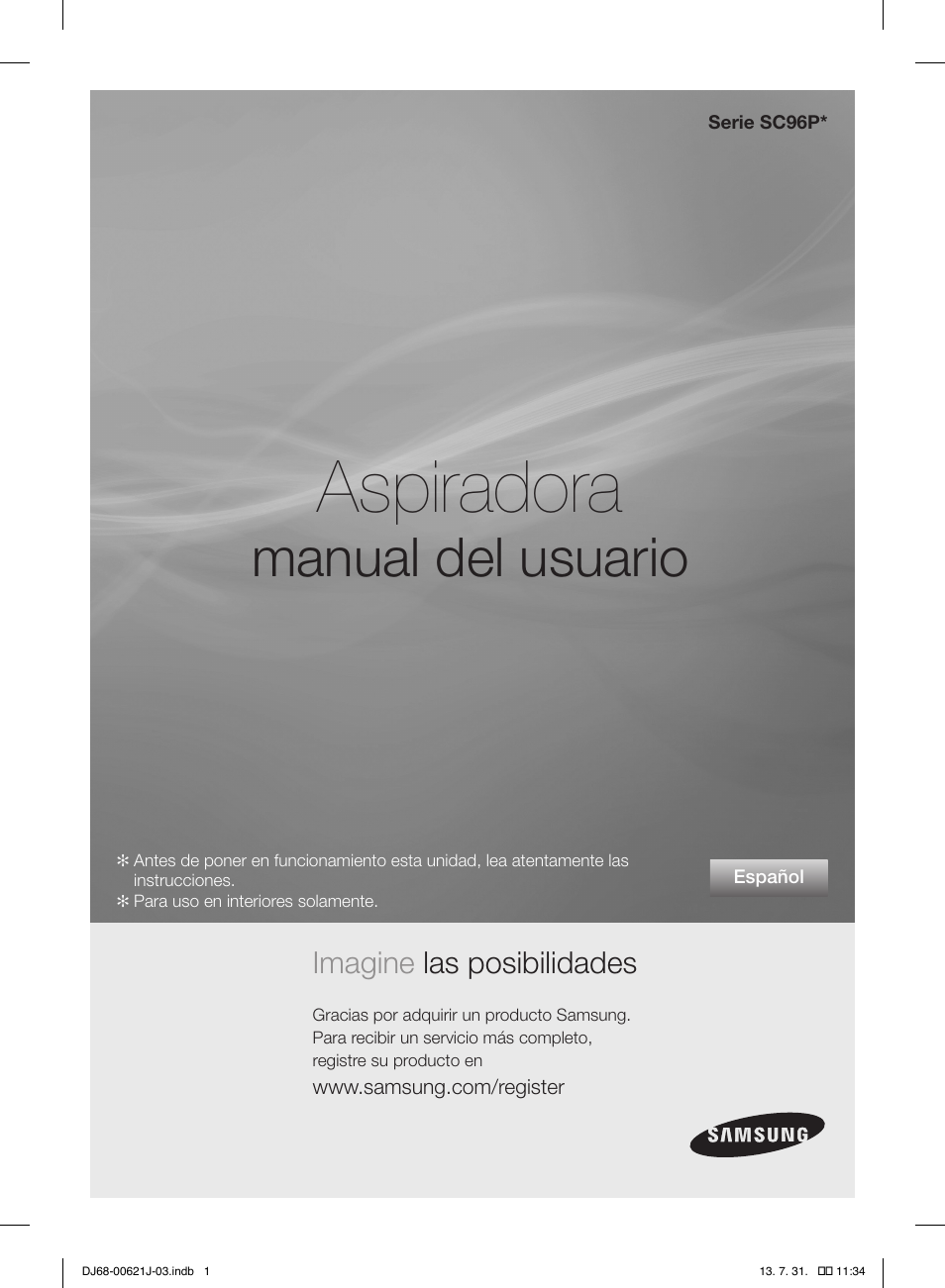 Aspiradora, Manual del usuario, Imagine las posibilidades | Samsung VCC96P0H1G-XAA User Manual | Page 37 / 56