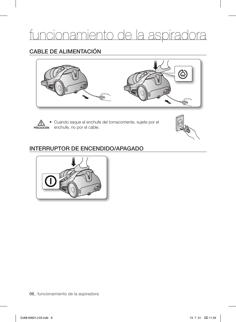 Funcionamiento de la aspiradora | Samsung VCC96P0H1G-XAA User Manual | Page 42 / 56