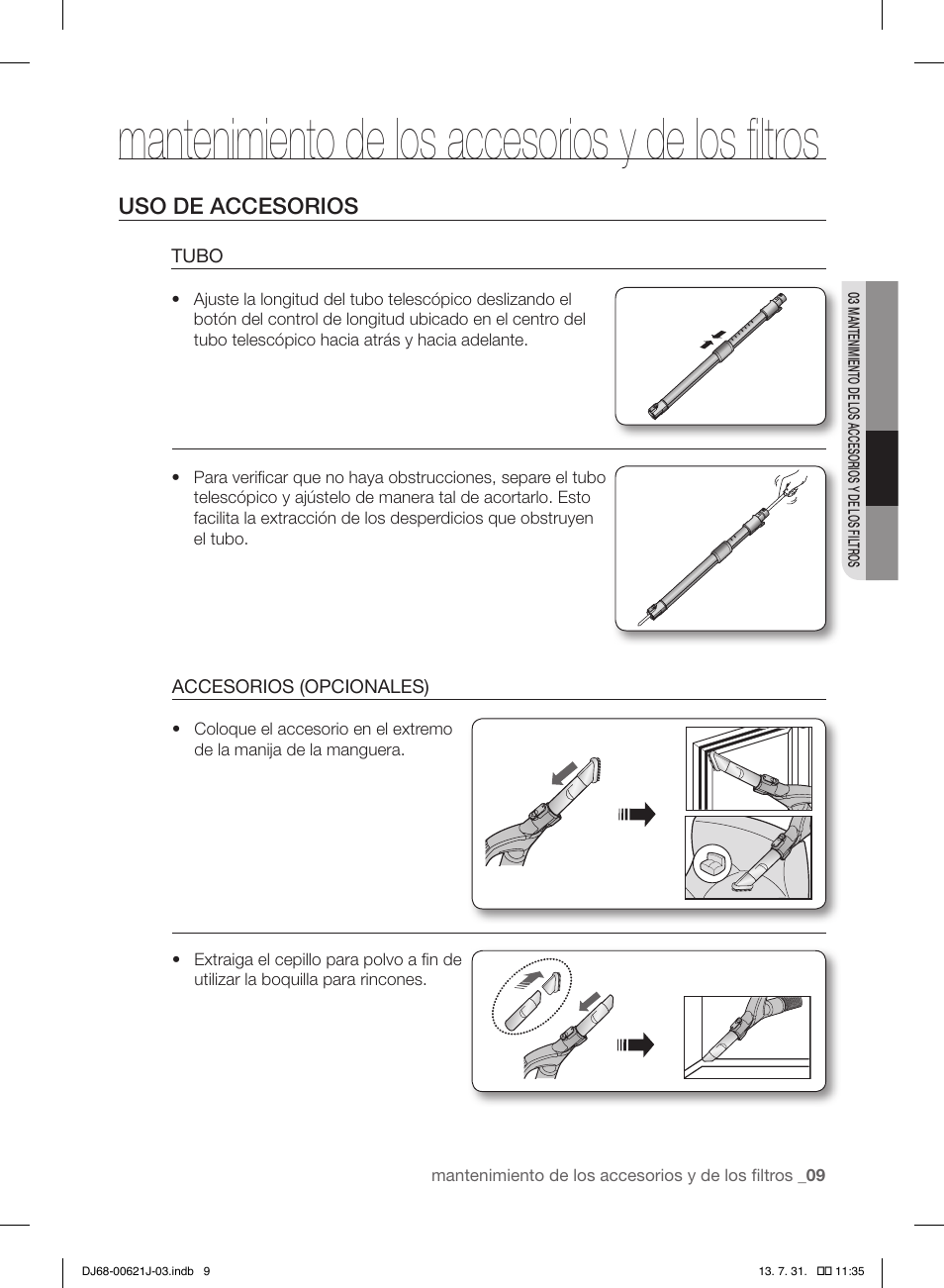 Mantenimiento de los accesorios y de los filtros | Samsung VCC96P0H1G-XAA User Manual | Page 45 / 56