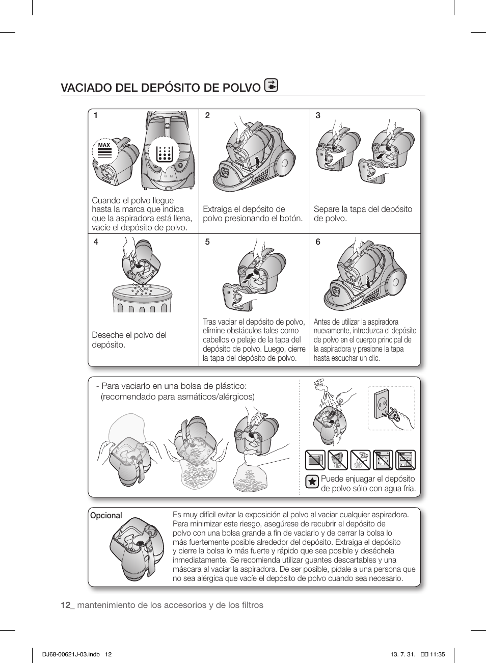 Vaciado del depósito de polvo | Samsung VCC96P0H1G-XAA User Manual | Page 48 / 56