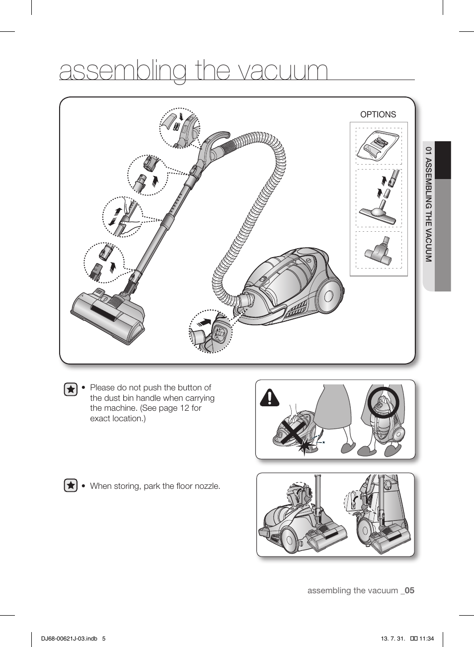 Assembling the vacuum | Samsung VCC96P0H1G-XAA User Manual | Page 5 / 56