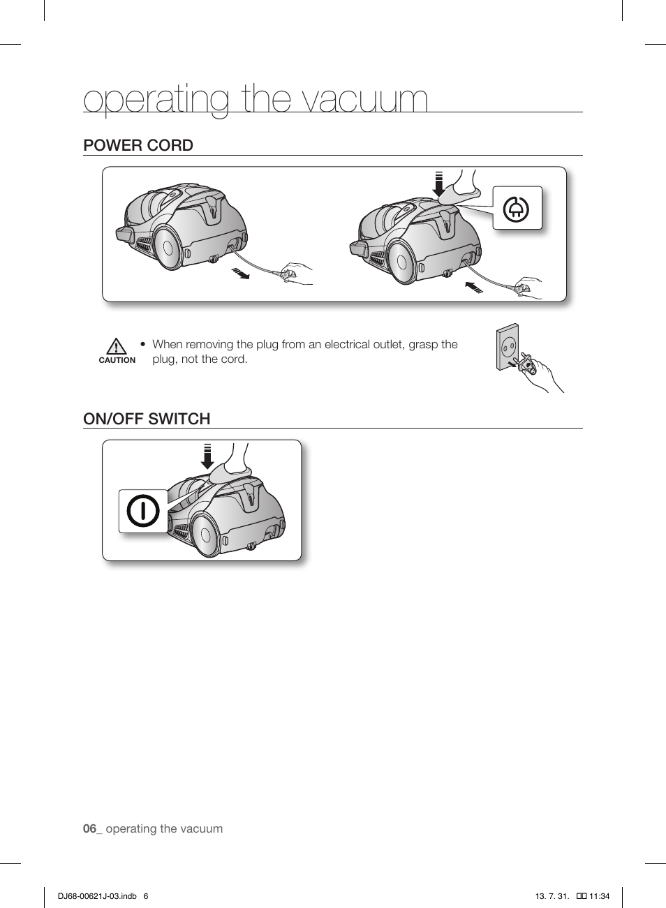 Operating the vacuum | Samsung VCC96P0H1G-XAA User Manual | Page 6 / 56