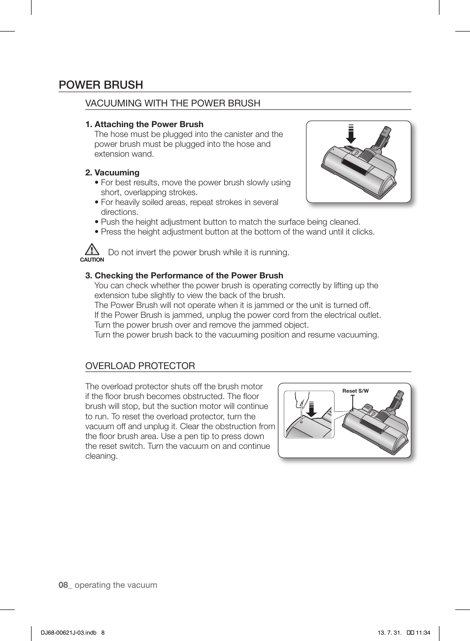 Maintaining the tools and filters, Power brush | Samsung VCC96P0H1G-XAA User Manual | Page 8 / 56