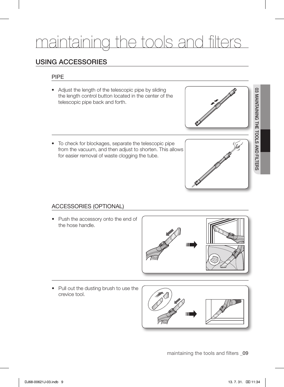 Maintaining the tools and filters | Samsung VCC96P0H1G-XAA User Manual | Page 9 / 56