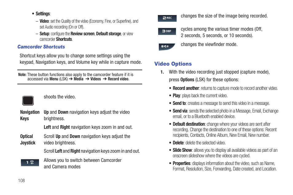 Video options | Samsung SGH-T379UABTMB User Manual | Page 114 / 174