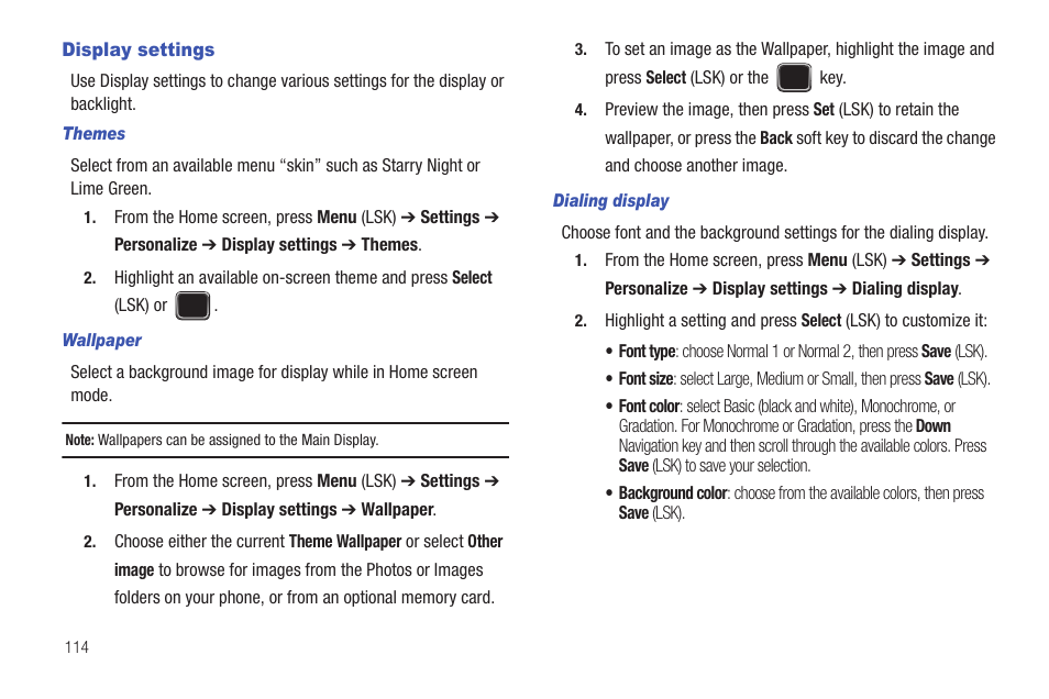 Display settings | Samsung SGH-T379UABTMB User Manual | Page 120 / 174