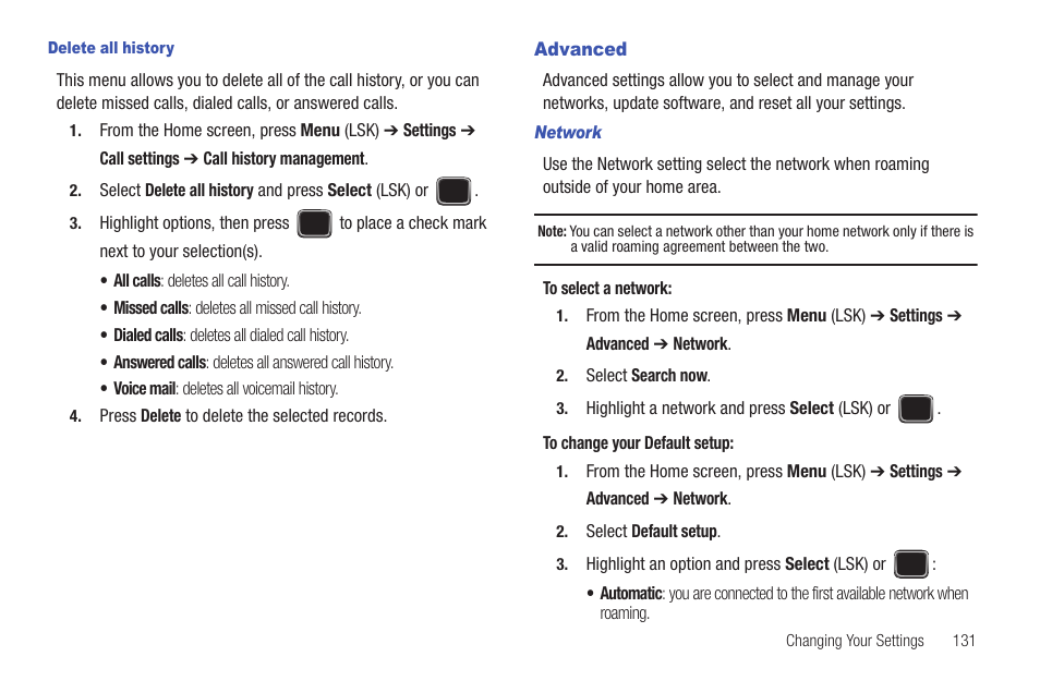 Advanced | Samsung SGH-T379UABTMB User Manual | Page 137 / 174