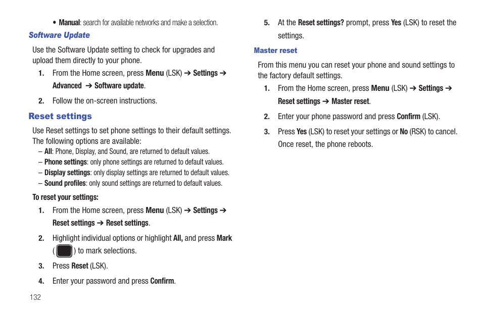 Reset settings | Samsung SGH-T379UABTMB User Manual | Page 138 / 174